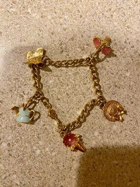 Gold-Tone Charm Bracelet with Pink & Light Blue Enamel Accents
